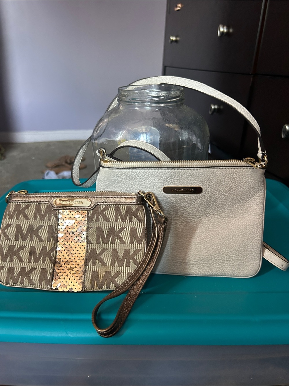 Michael Kors White Pebbled Leather Crossbody with MK Logo Wristlet